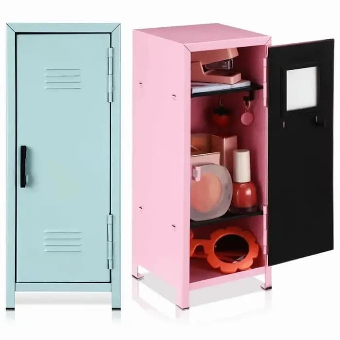 Mignon meuble de rangement vertical en fer pour maquillage, organisateur de bureau verrouillable à deux niveaux avec serrure, armoire à dossiers