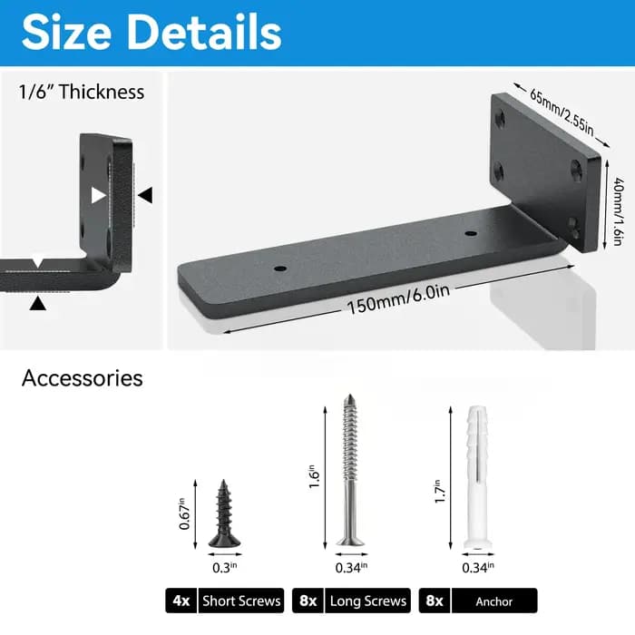 Étagère flottante robuste 2 pièces supports accessoires métal noir enduit Support d'étagère murale montage mural
