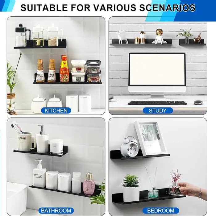 Étagères murales de décoration de chambre à coucher, sans perçage, salle de bain, bureau, salon, étagères flottantes en métal, stockage monocouche, livres de plantes