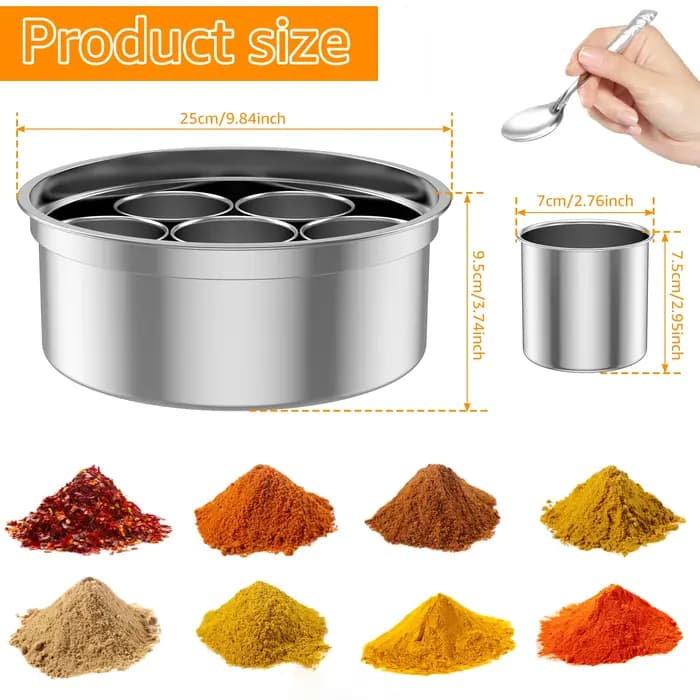 Masala Dabba Boîte à épices Récipient de stockage d'épices en acier inoxydable avec 7 compartiments