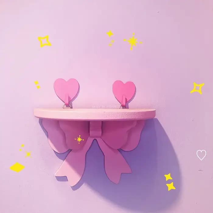 Étagères de chambre à coucher à nœud rose Kawaii japonais, rangement mural en bois cosmétique, décoration de chambre à cœur girly T1, étagère murale