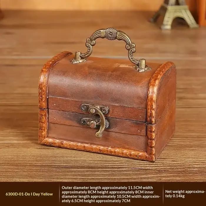 Boîte de rangement en bois rétro avec serrure, coffre à bijoux, colliers, cartes postales et petits