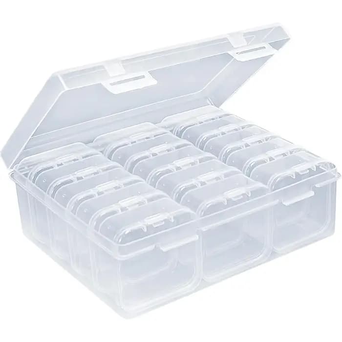 Boîte de rangement en plastique transparente multi-compartiments pour perles — Couvercle à charnière avec design