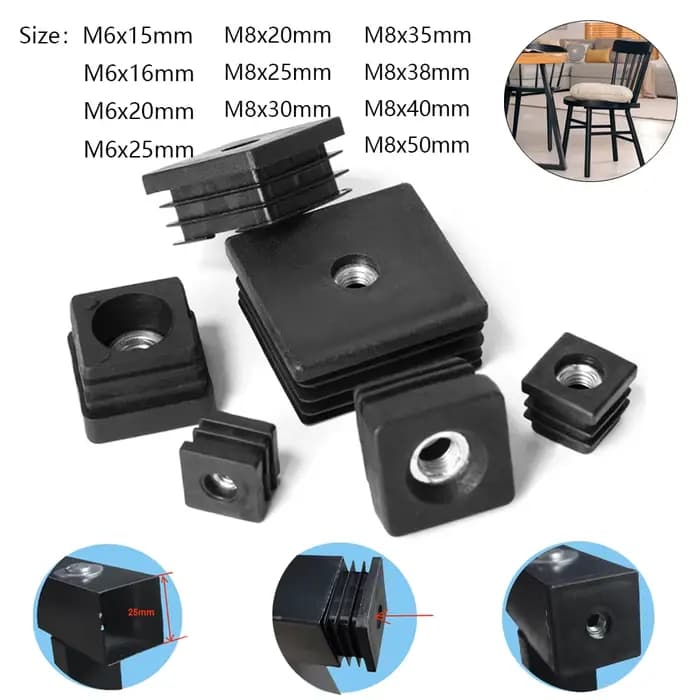4 pièces de capuchons pour pieds de meubles et bouchons de tuyaux, capuchons en plastique carrés noi
