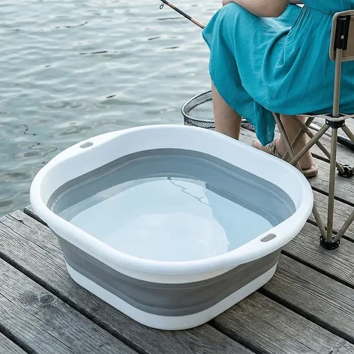 1 seau à eau pliable - Utilisé pour ranger le linge et les serviettes de bain. Conception portable adaptée à l'utilisation dans les éviers de cuisine des camping-cars en voyage