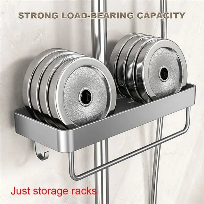 FLYY-étagère de douche en aluminium avec porte-serviettes, organisateur de salle de bain sans perceuse, support de rangement pour shampoing et Gel douche