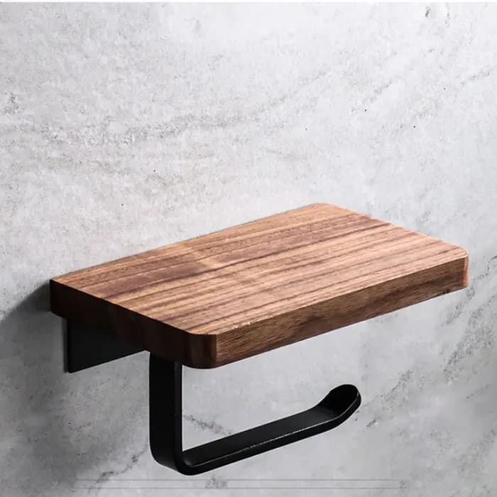 Porte-papier hygiénique avec étagère en bois de noyer