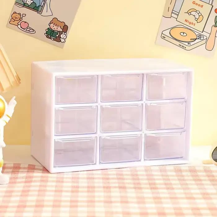 Boîtes de rangement de bureau transparentes à 9 grilles