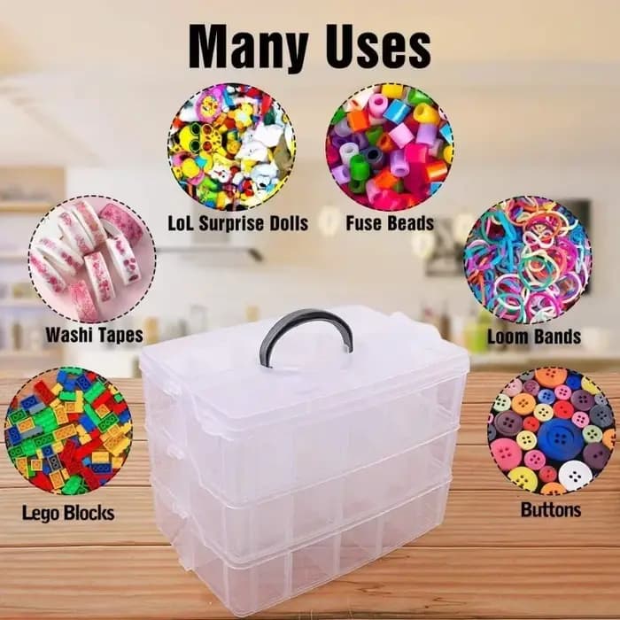 Boîte de rangement en plastique empilable à 3 niveaux