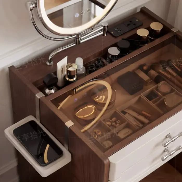 Coiffeuses vintage avec rangement intégré, établis de travail, tables de toilette assorties, tables de chevet, mobilier hôtelier