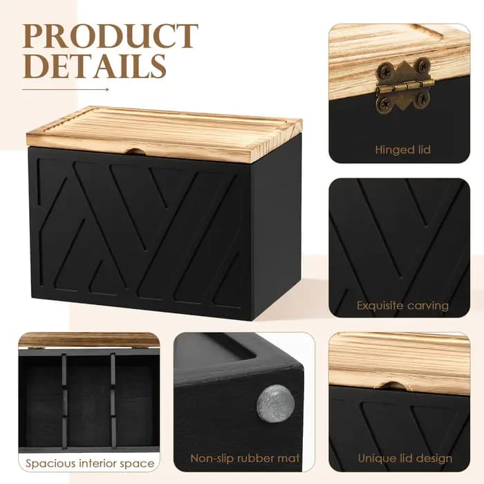 Boîte de rangement en bois pour tampons avec couvercle