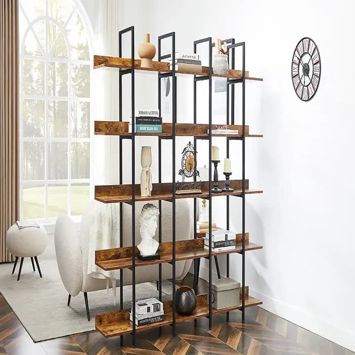 Bibliothèque Ouverte à 5 Niveaux, Étagère de Style Industriel Vintage avec Cadre en Métal, Planche N