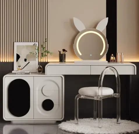 Coiffeuse moderne en bois pour chambre à coucher avec miroir et tabouret