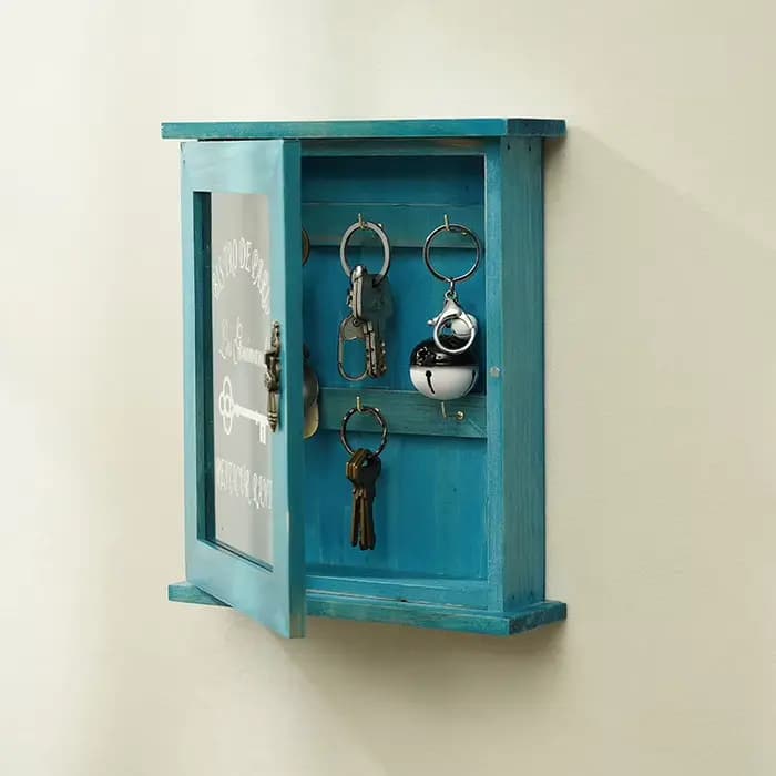 Armoire à clés en bois avec support à crochet suspendu