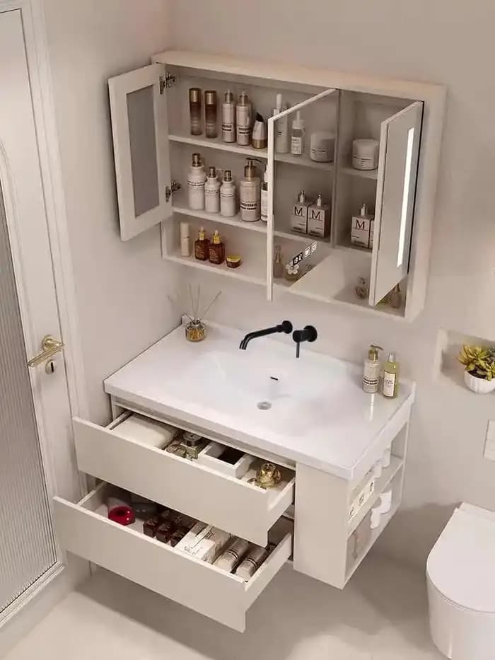 HOCabinet-Bassin intégré en céramique sans trou dans le mur pour égoutter l'eau