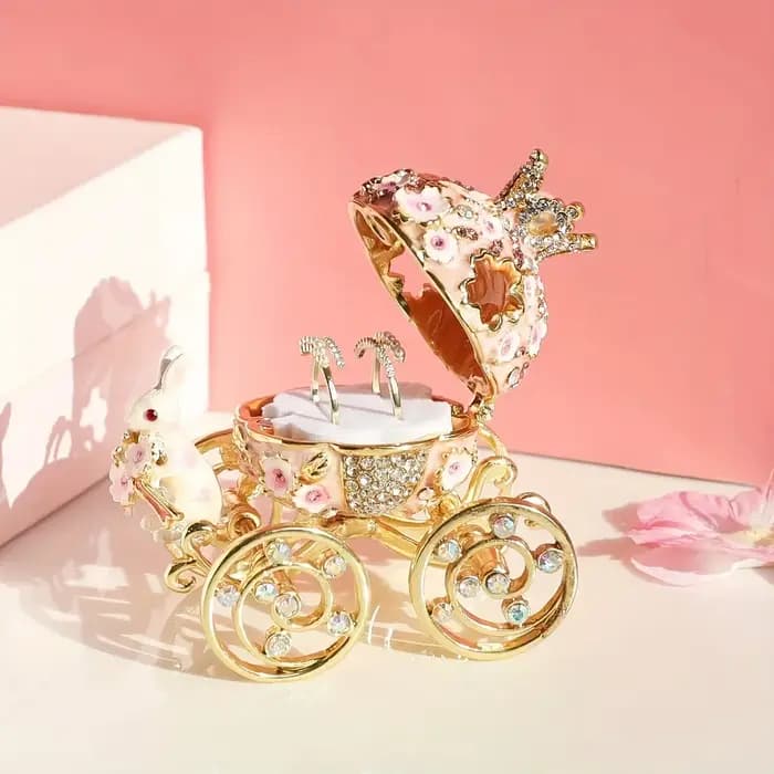 Boîte à bijoux en forme de lapin en fleurs de cerisier rose