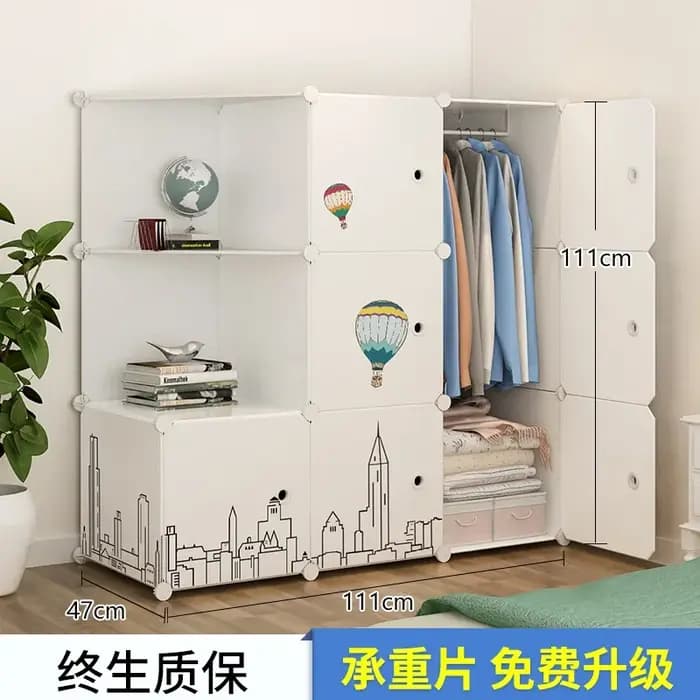 Armoire modulaire ouverte moderne en plastique, portable, avec étagères et tiroirs, pour chambre de