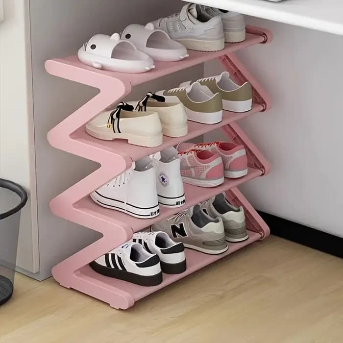 Étagère à chaussures empilable en forme de Z à 4 niveaux – Autoportante pour salon/dortoir – Assemblage sans outil
