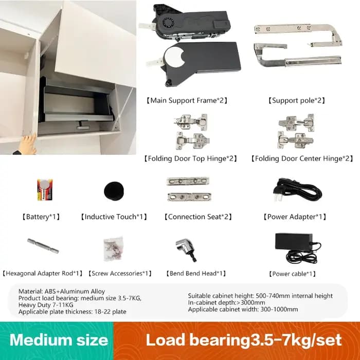 Support de porte pliante pour armoire de cuisine électrique, avec amortisseur de fermeture et systèm