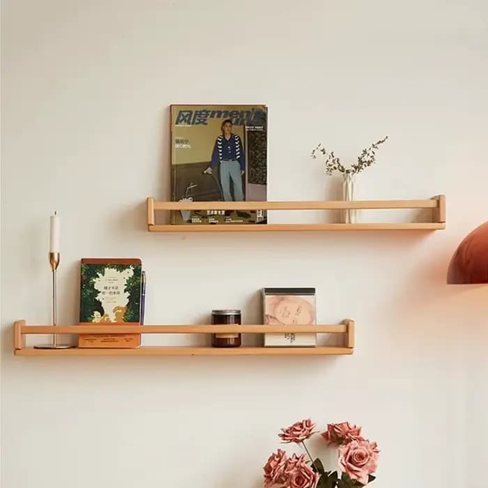 Solid Wood Storage Holders Multi Functional Wall Magazine Rack Modern