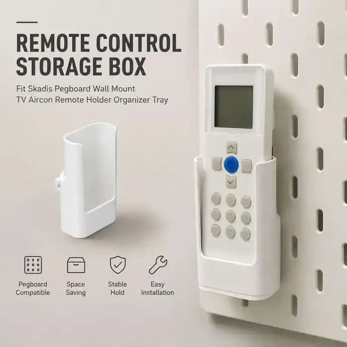 Boîte de rangement pour télécommandes compatible avec le support mural Skadis Pegboard, organiseur de télécommandes TV et climatisation
