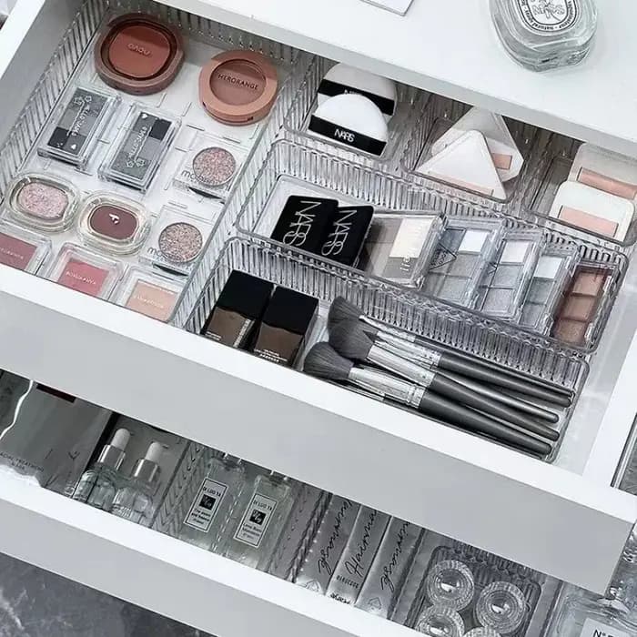 Plateaux de rangement modulaires transparents pour maquillage