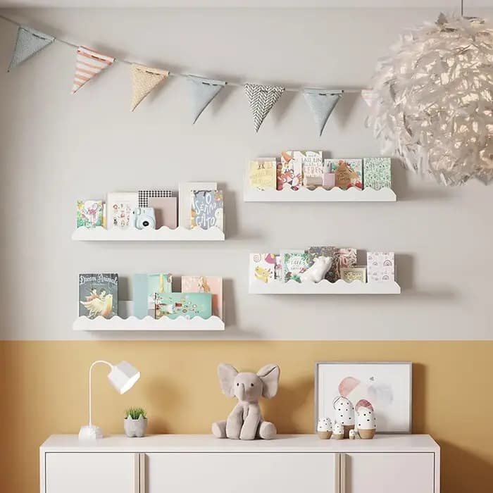 Lot de 2 étagères murales ondulées en bois pour chambre