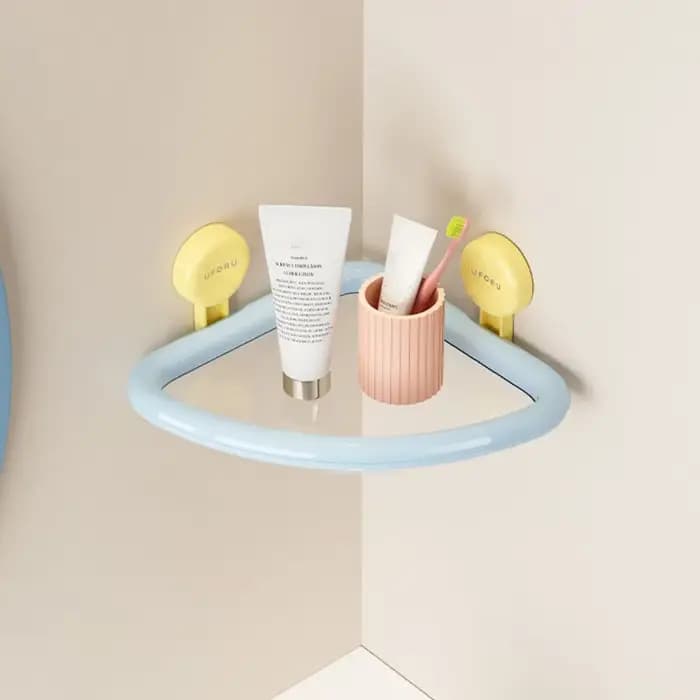Étagère d'angle murale triangulaire en plastique à ventouse, couleur Dopamine, pour douche, drainabl