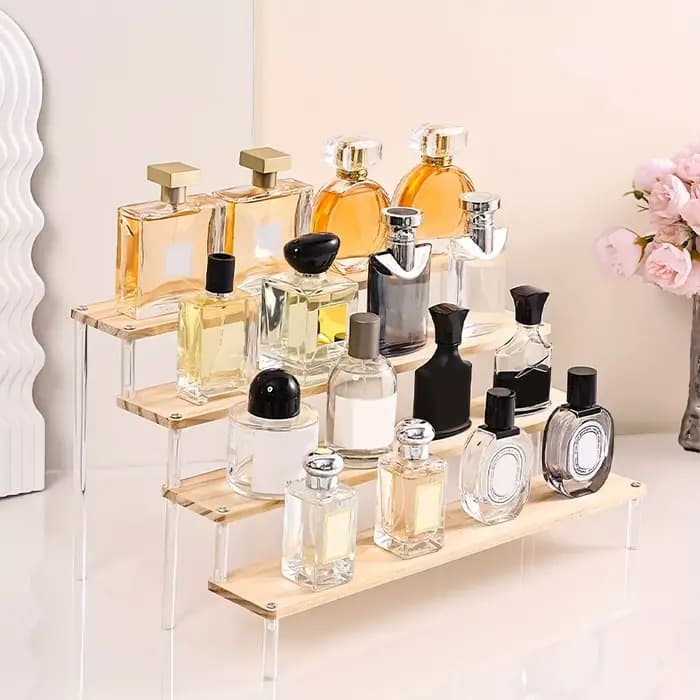 Étagère de présentation transparente en bois, étagère de rangement pour parfums, étagère de décoration multifonctionnelle, utilisée pour les cosmétiques, le vernis à ongles, les poupées