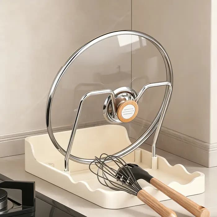 Support de rangement multifonctionnel pour couvercles de casseroles en acier inoxydable avec plateau de drainage