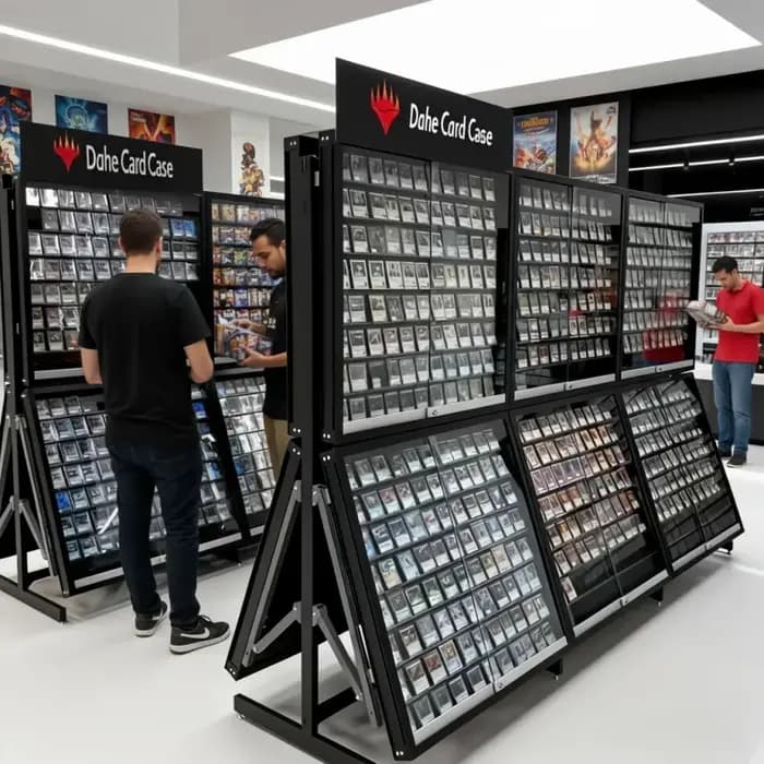 Étagère verticale en acrylique sur mesure avec base métallique personnalisable, présentoir de cartes
