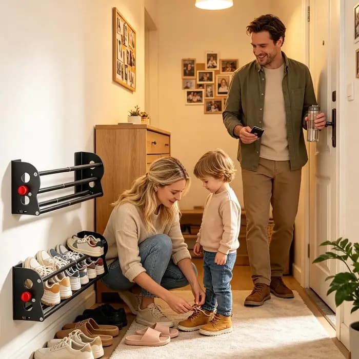 Porte-chaussures magnétique extensible à double couche, organisateur de chaussons mural pour propriétaires de logements, locataires, résidents et collectionneurs