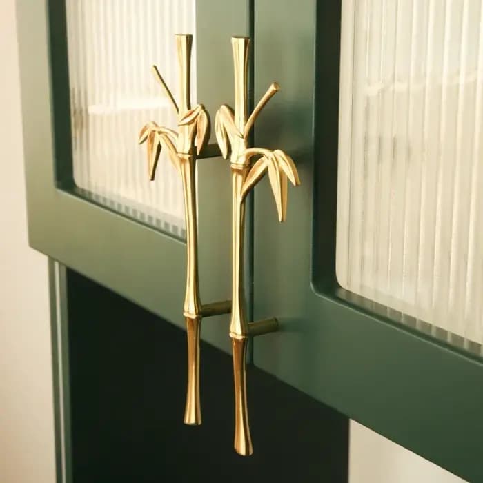 Poignées d'armoire créatives en laiton feuille de bambou 230mm-finition dorée