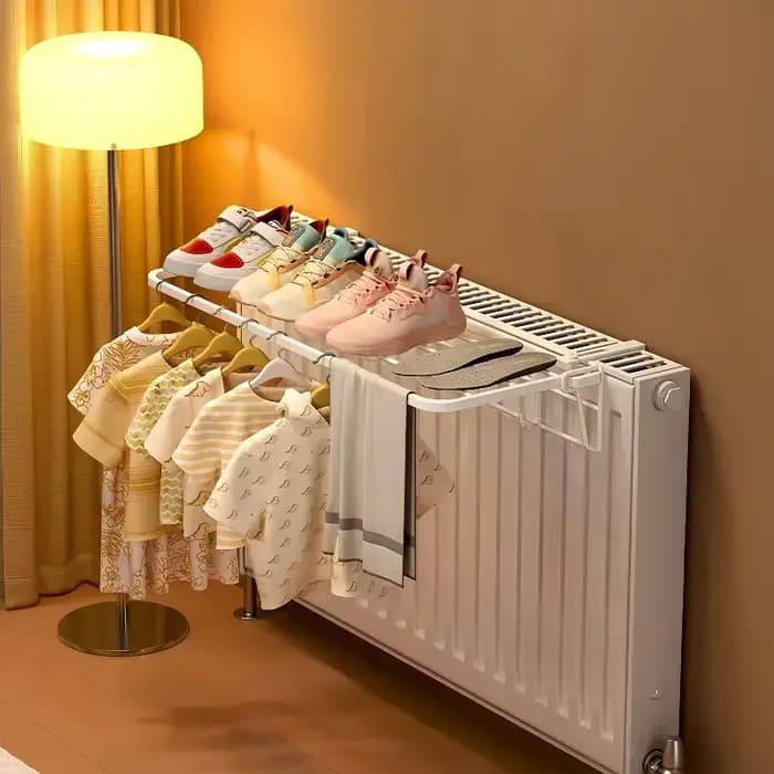 Support de radiateur mural robuste – Étagères et tiges de séchage de vêtements extractibles | Économie de l'espace