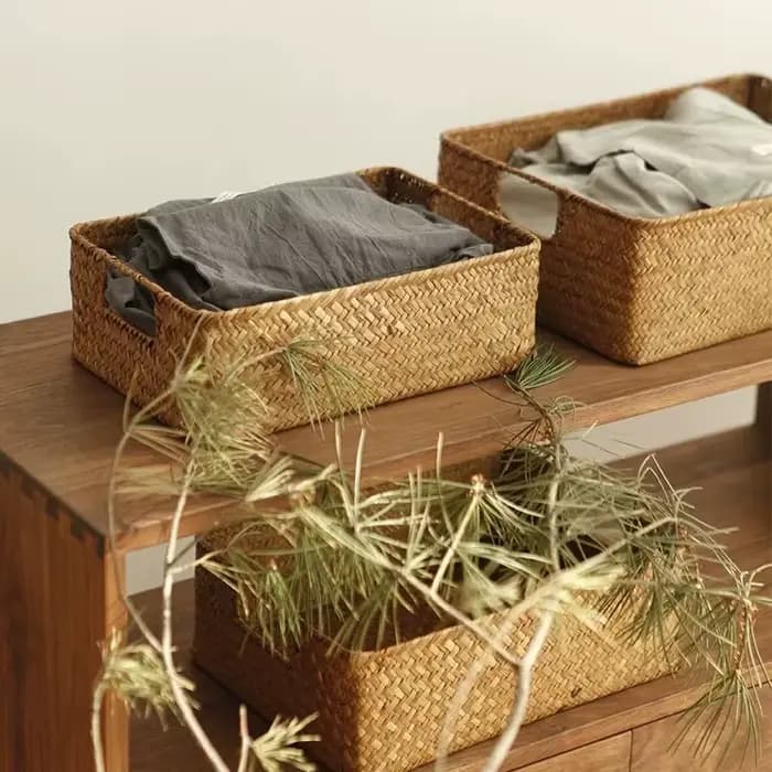 Zerolife-Panier en jonc de mer tissé pour décoration intérieure, panier en osier naturel, panier de