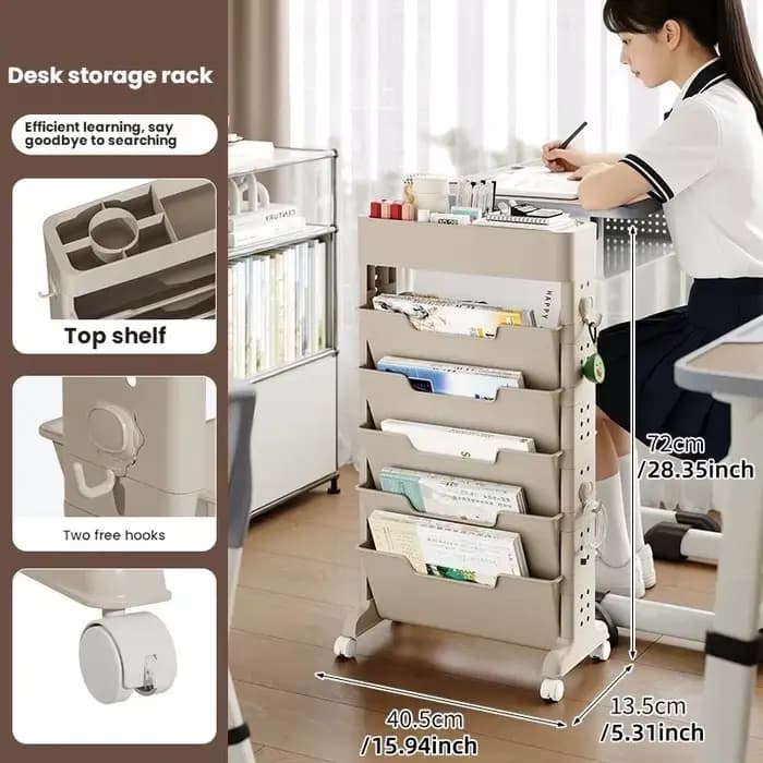 Étagère d'appoint, support de rangement pour cartable, chariot mobile multi-niveaux pour la maison,
