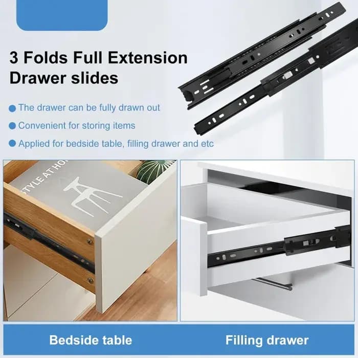 1 Paire de glissières de tiroir à extension complète pour armoire et commode