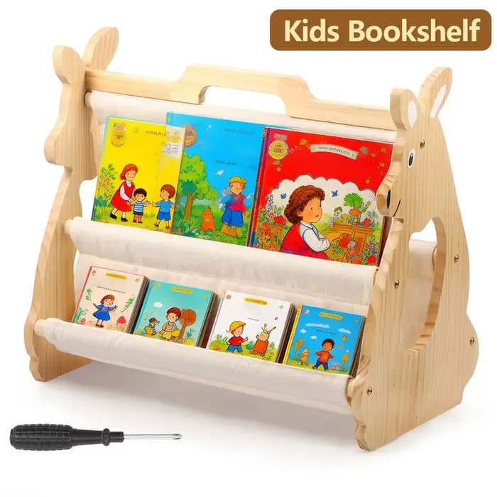 Étagère à livres pour enfants en bois Montessori avec poignée de transport