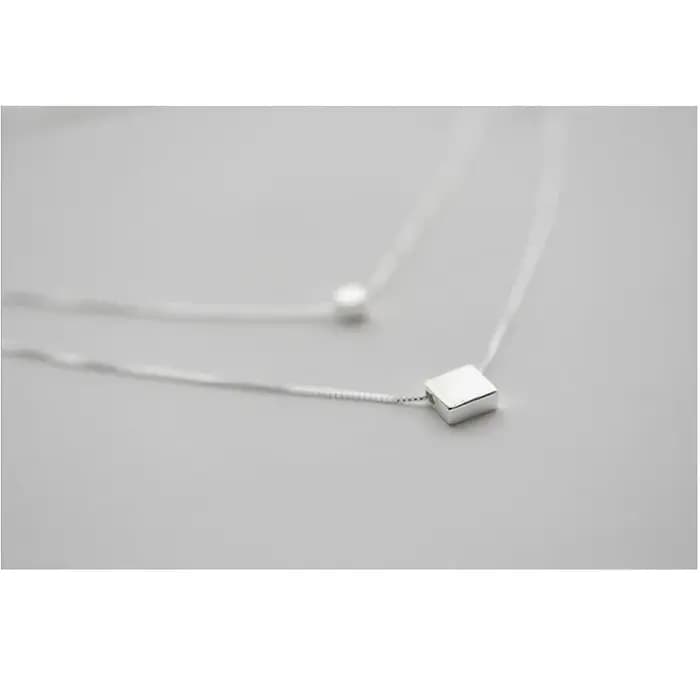 Bijoux en argent 925, boîte carrée Double couche, collier Simple pour femmes, ras du cou, S-N194