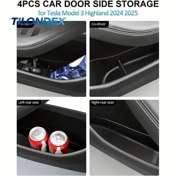TILONDEX Ensemble de quatre boîtes de rangement pour portes en TPE noir pour Model 3