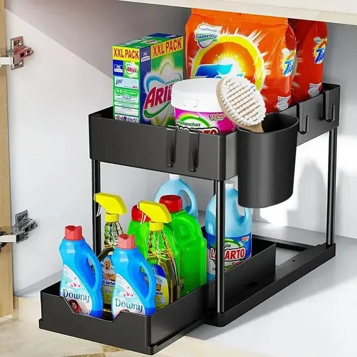 Organisateur d'évier de cuisine multifonction à 2 niveaux
