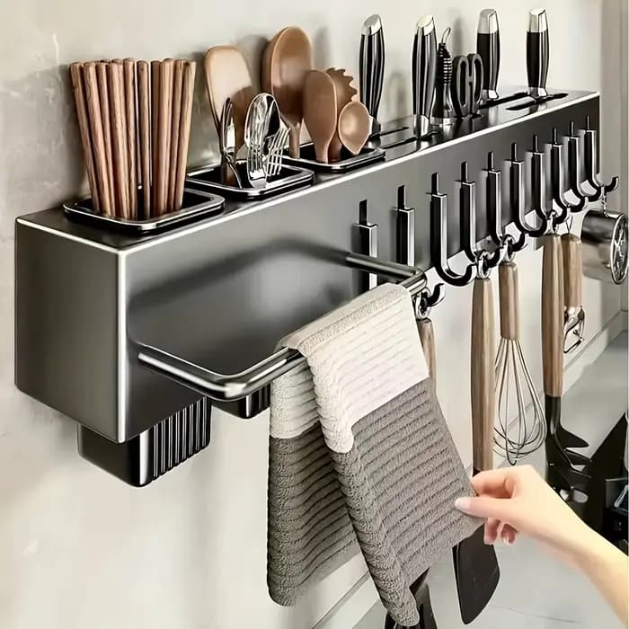 Organisateur de cuisine mural en acier au carbone robuste