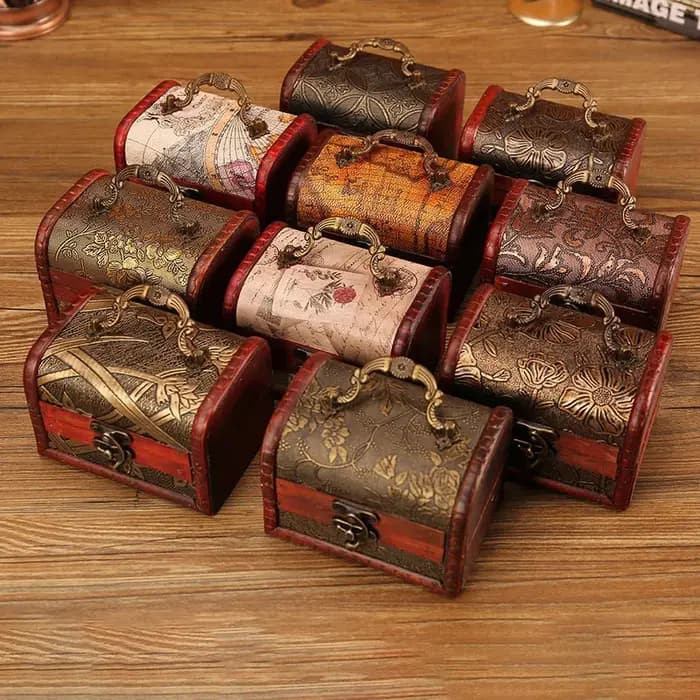 Boîte de rangement pour bijoux Yuan Datou en bois antique rétro avec cristal et pierre verte - Meilleure vente