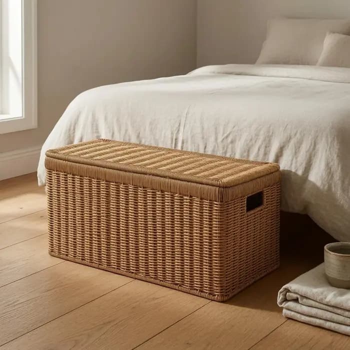 Boîte de rangement en rotin à parois rigides avec couvercle