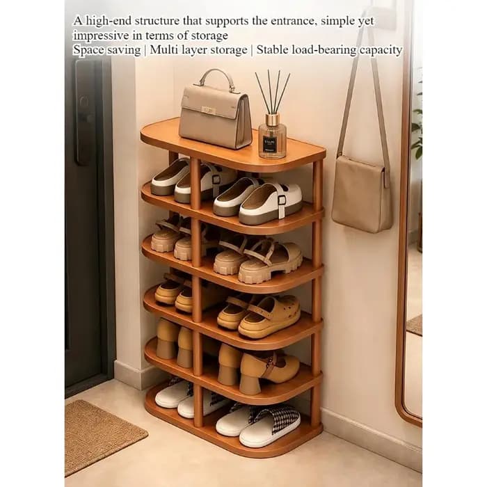 Meuble à chaussures d'entrée multi-niveaux, étroit et compact, idéal pour la location, rangement simple pour chaussures d'intérieur.