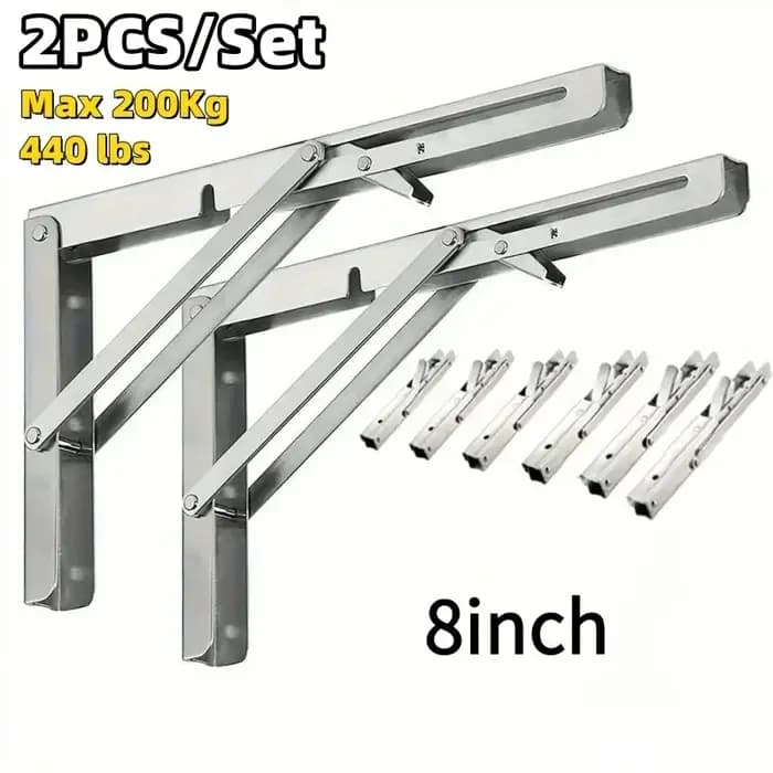 Supports d'étagère pliants triangulaires robustes en acier inoxydable, 2 pièces, support d'angle pli