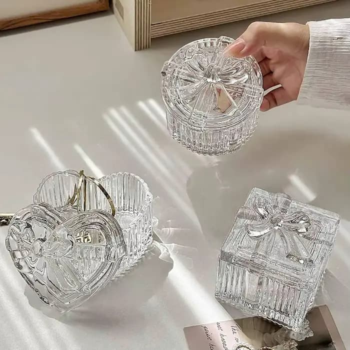 Boîte de rangement de bijoux en verre cristal avec nœud papillon