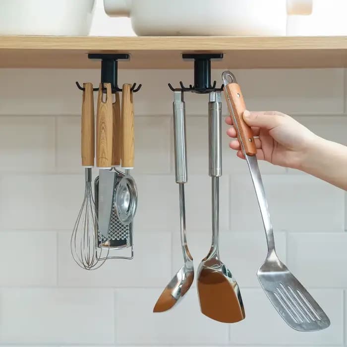 Crochets de cuisine Rotation Rack De Stockage Sans Poinçonnage Mural Ustensiles