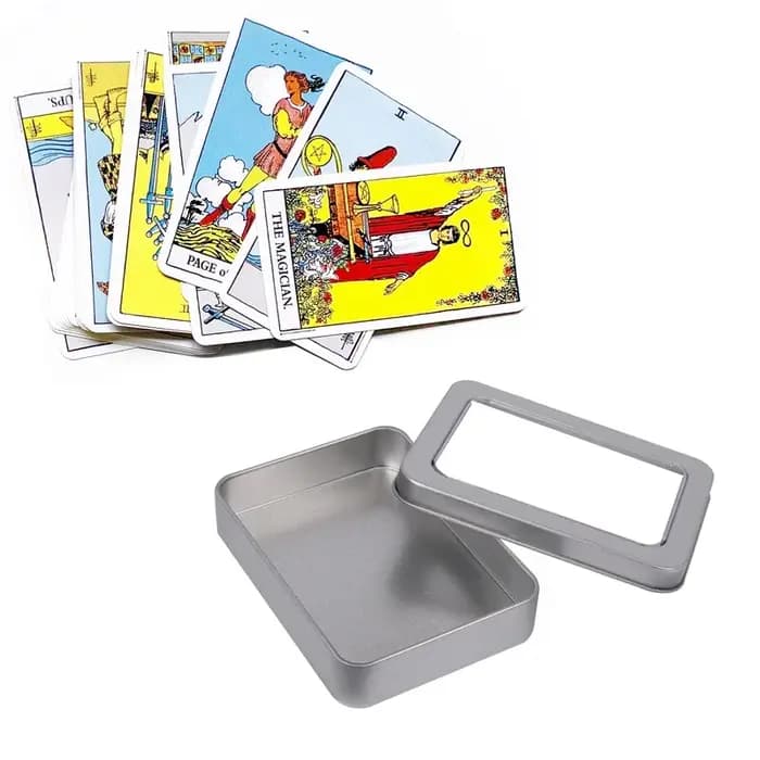 Boîte de rangement rectangulaire en métal argent noir pour cartes de jeu