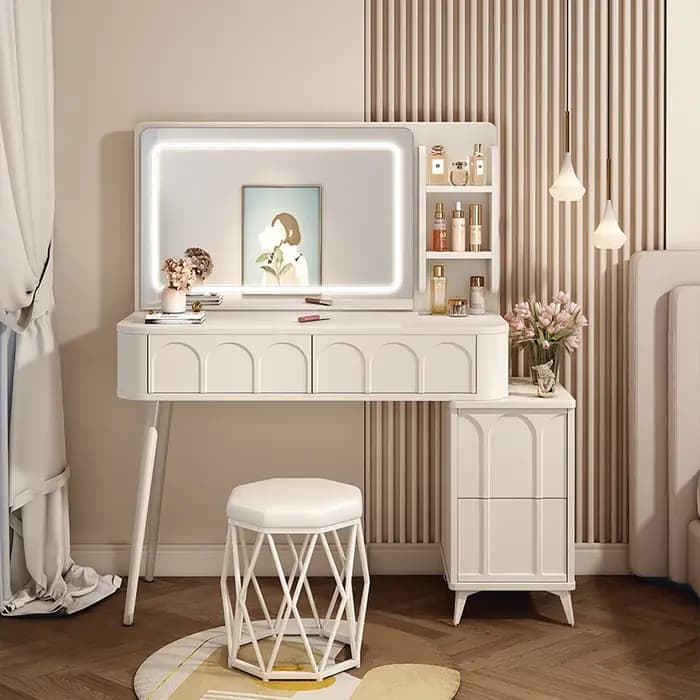 Miroir De maquillage Coiffeuse rangement moderne avec tiroirs Table De vanité gain De place